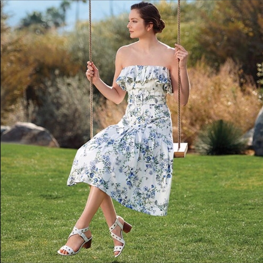 Antonio Melani Strapless Tabitha Print Belted Midi Dress